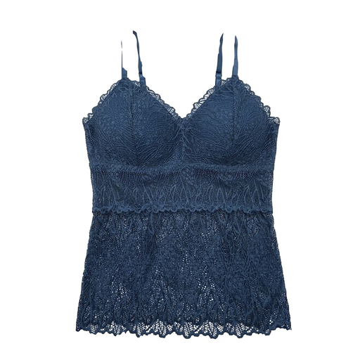 [5101020] Top Bralette Largo Visto en TV Individual con Encaje Azul Talla S