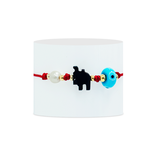 [2091030] Pulsera Cavara Hilo Rojo con Azabache, Ojo Turco y Piedra Turquesa