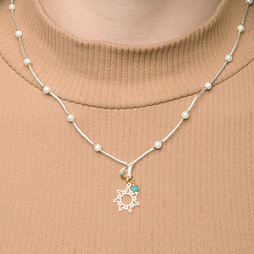 [2091045] Collar Hilo metalizado dije y perlas