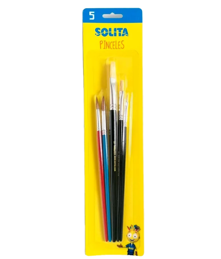 [2421016] Blíster Set Solita de 5 Pinceles (3 Cerda Plana y 2 Escolares)
