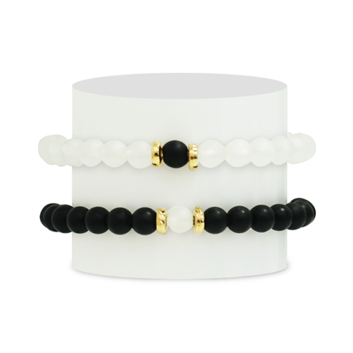 [2091080] Dúo de Pulsera Cavara Hombre y Mujer Blanco&Negro