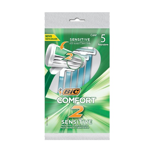 [2071034] Rasuradora Bic Comfort 2 Hojillas Piel Sensible Paquete de 5 Und
