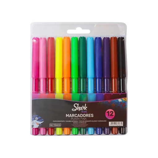 [3851022] Marcadores Shark Punta Fina - 12 piezas