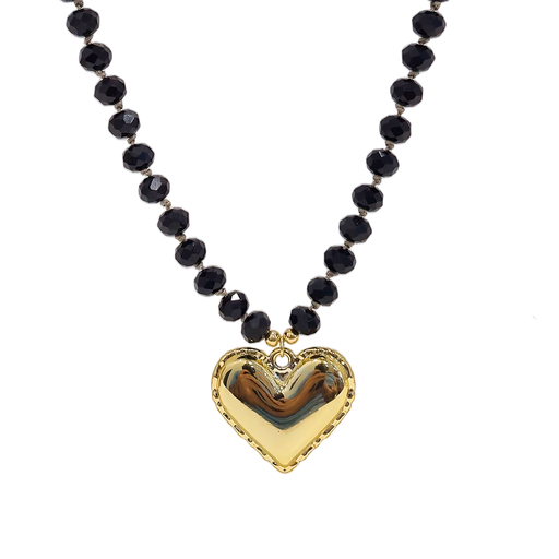 [2091131] Collar Ajustable de Cristales Negro y Corazon Cavara