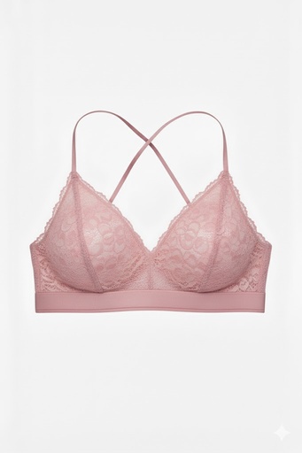 [4251044] Top Bralette Visto en TV Individual con Encaje y Liga Rosa Talla Unica