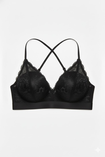 [4251045] Top Bralette Visto en TV Individual con Encaje y Liga Negro Talla Unica