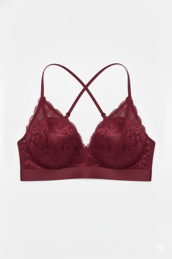 [4251046] Top Bralette Visto en TV Individual con Encaje y Liga Vinotinto Talla Unica