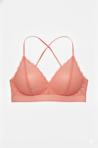 [4251047] Top Bralette Visto en TV Individual con Encaje y Liga Salmon Talla Unica
