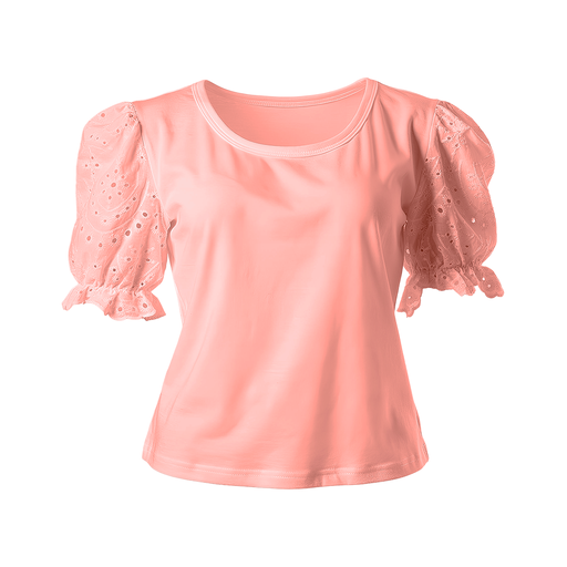 [4591038] Blusa de Algodon SK Casual con Mangas de Encaje Talla Unica Rosado